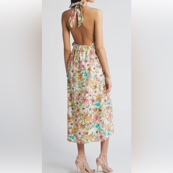 Charles Henry Floral Halter Linen Blend Midi Dress Size XS. A21 - Picture 2 of 16